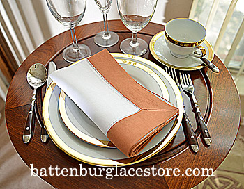 White Hemstitch Dinner Napkin with Burnt Orange color border